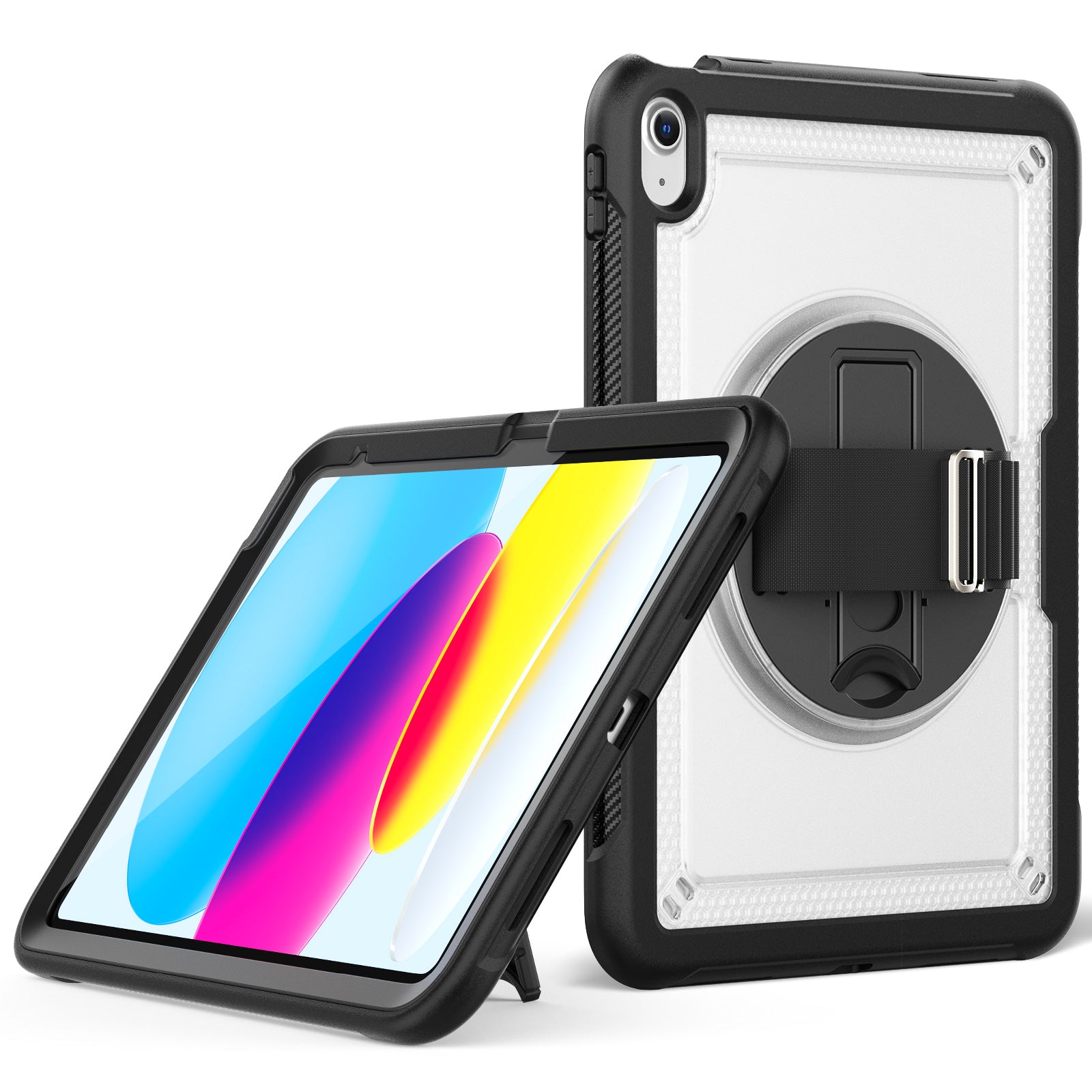 Tablet Case for iPad 10.9 (2022) (A2696) Hand Strap Kickstand PC+TPU Cover Drop-proof Tablet Case for iPad 10.9 (2022) (A2696) Hand Strap Kickstand PC+TPU Cover Drop-proof